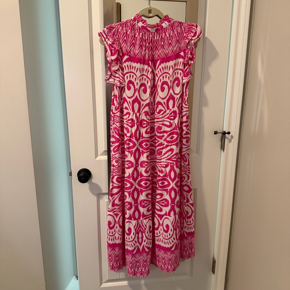 Umgee, Fuschia Print Maxi Dress, Size Small - Picture 2 of 2